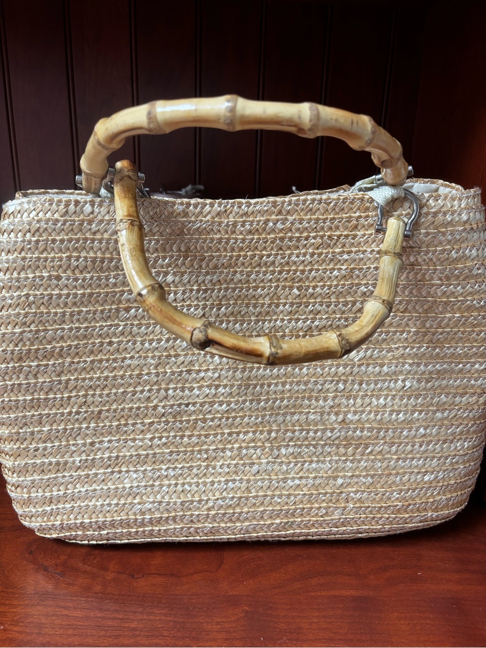 VTG straw handbag with bamboo handles